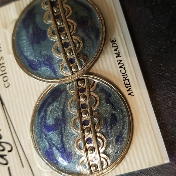 NWT Edgar Berebi Vintage Silver Metal Blue Enamel Earrings - Picture 2 of 4
